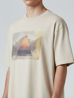 Quiksilver Cream Short-Sleeve Graphic Tee with Sunset Triangle